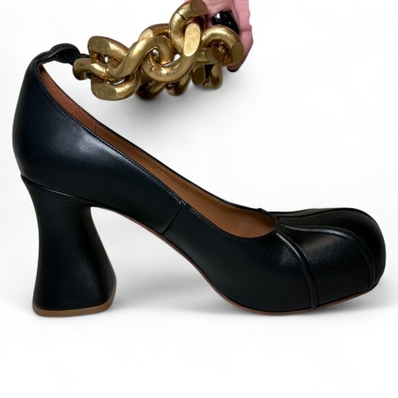 STELLA MCCARTNEY Groove Gold Chain Ankle Strap Pumps, Black, EU 38.5 NWT - Picture 1 of 16